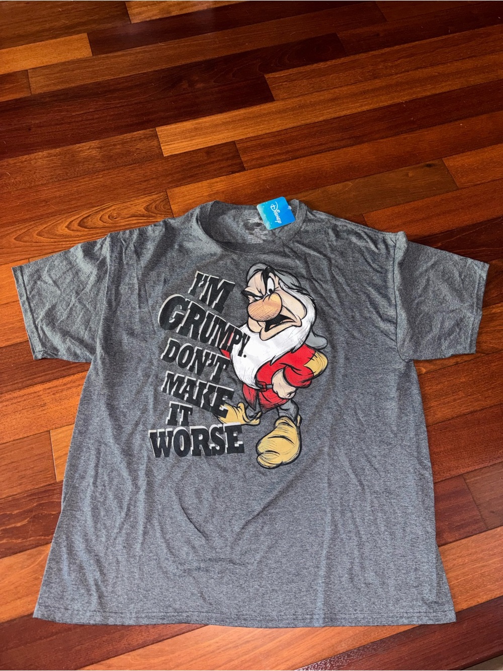 Disney Gray Grumpy T‑Shirt with Red and Yellow Accents